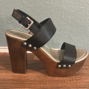 A.N.A. Black Platform Heels Sz 10 Chunky Wood Block Y2K Retro Disco